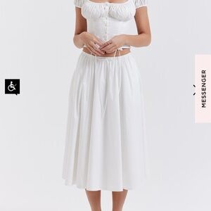 NWT Cora White Gathered Midi Skirt